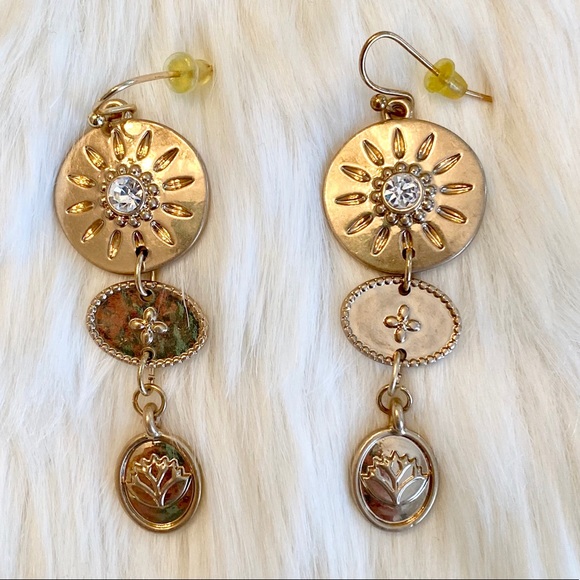 New Anthropologie Gold Coin Drop Dangle Earrings